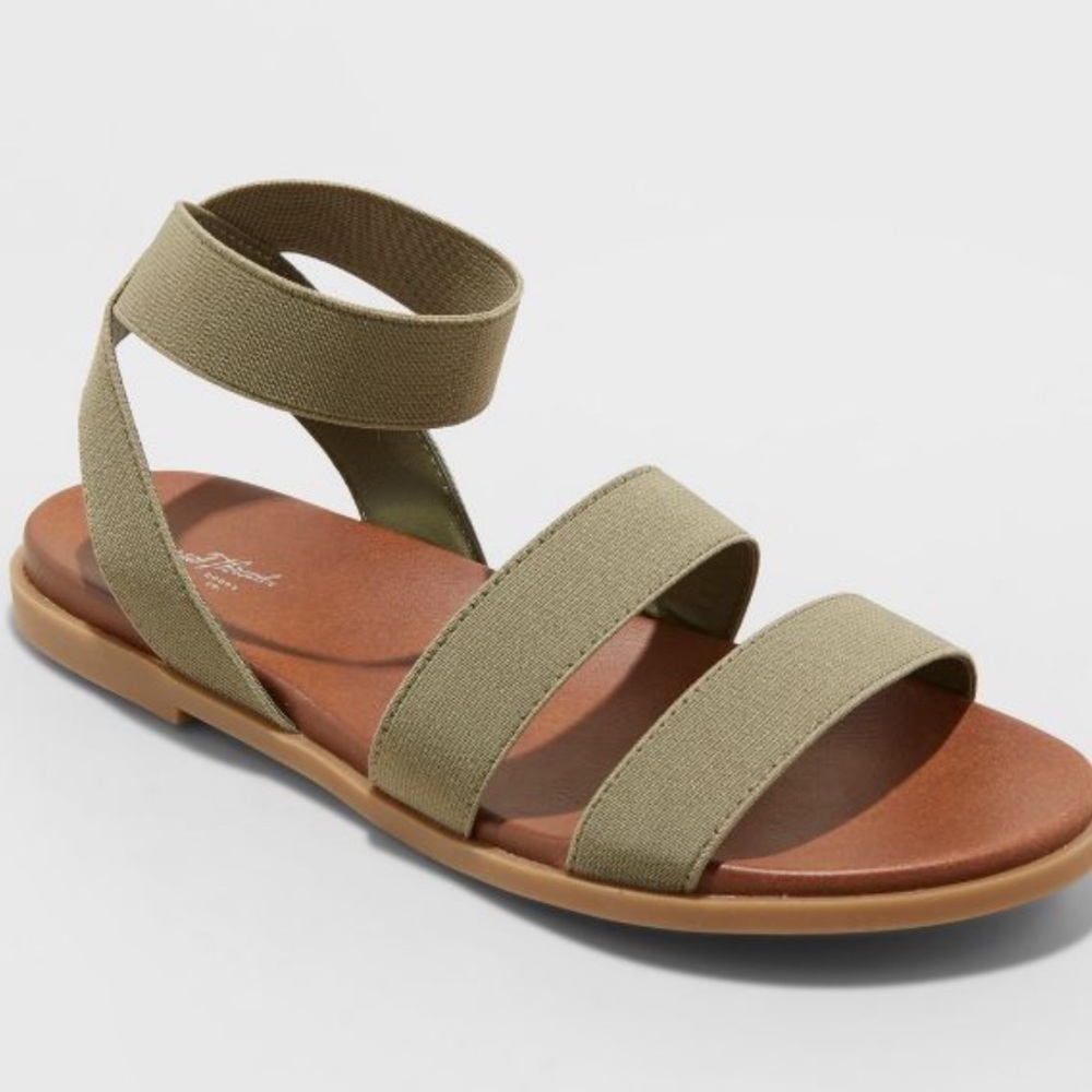 Flat strappy elastic sandal olive green women’s